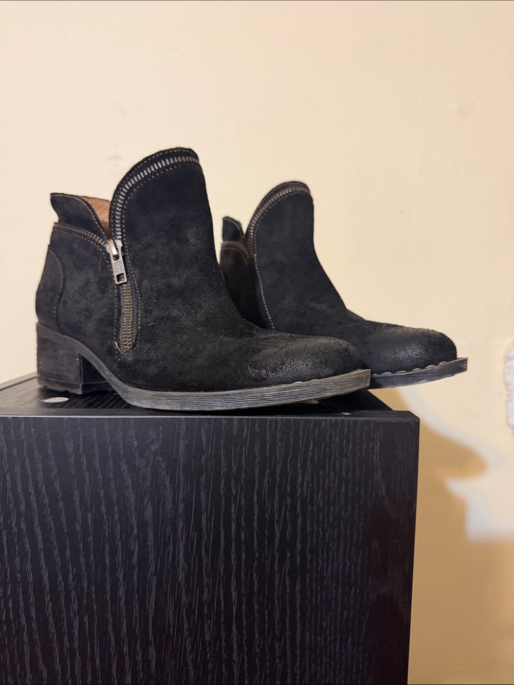 Born Black Suede Ankle Bootie with Side Zip and Low Block Heel - Picture 3 of 4